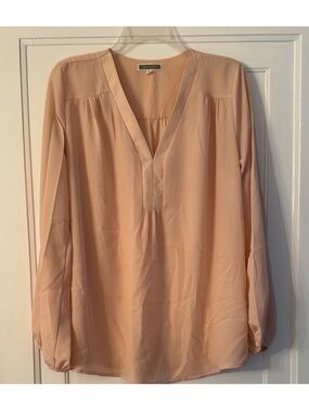 Pleione Large Blush Pink Blouse | V-Neck Flowy Long Sleeve Work Top